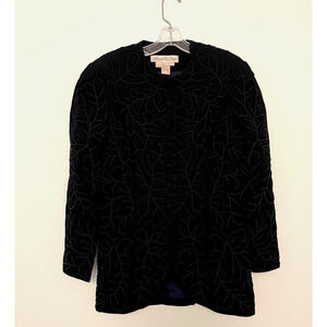 Vintage Womens Jacket Size 10 Black Beaded Floral Embroidered Whimsigoth 90s